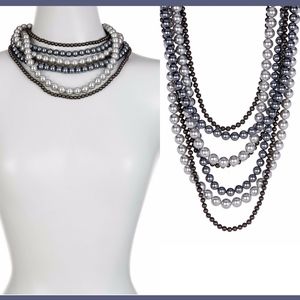 NEW $459‎ Splendid Pearls 6-12mm Black & Gray Shell Pearl Multi-Row Necklace